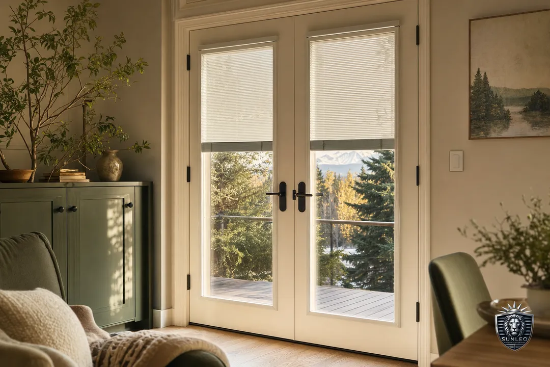 Blinds for French Doors in Calgary — custom blinds installed by Sunleo in Calgary