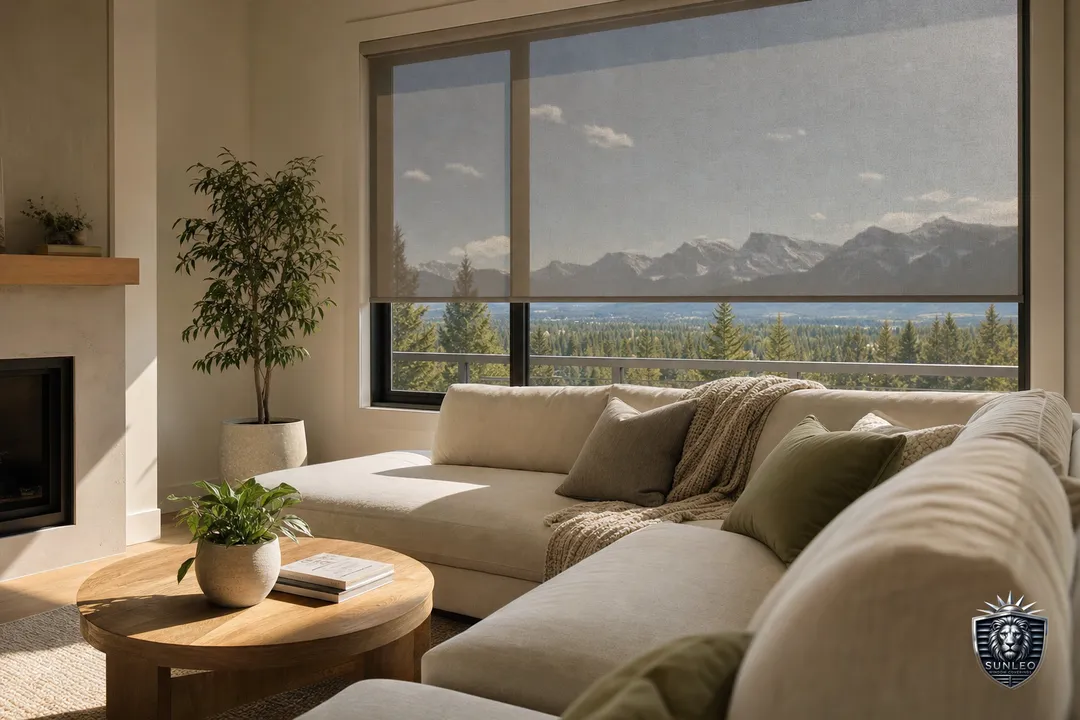 Solar Screen Roller Shades for Calgary's Bright South & West Windows — custom blinds installed by Sunleo in Calgary